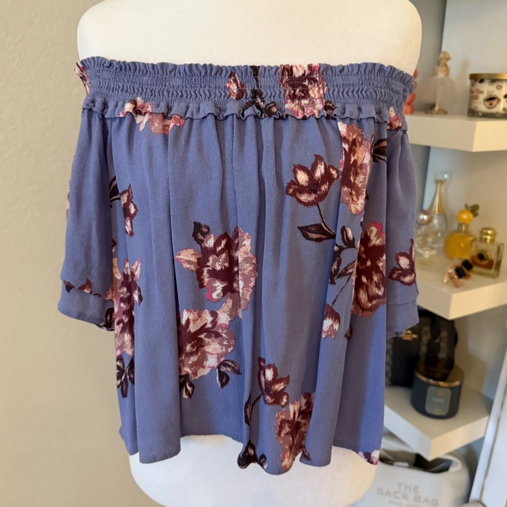 Astr Purple Floral Off the Shoulder Blouse- size small